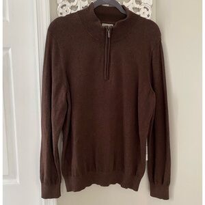 L.L. Bean Men's Cotton Cashmere Blend Quarter Zip Mocha Mousse Sweater VTG Sz L